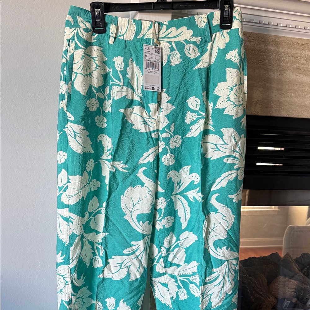 Mango Teal and Cream Floral Pants new with the tag